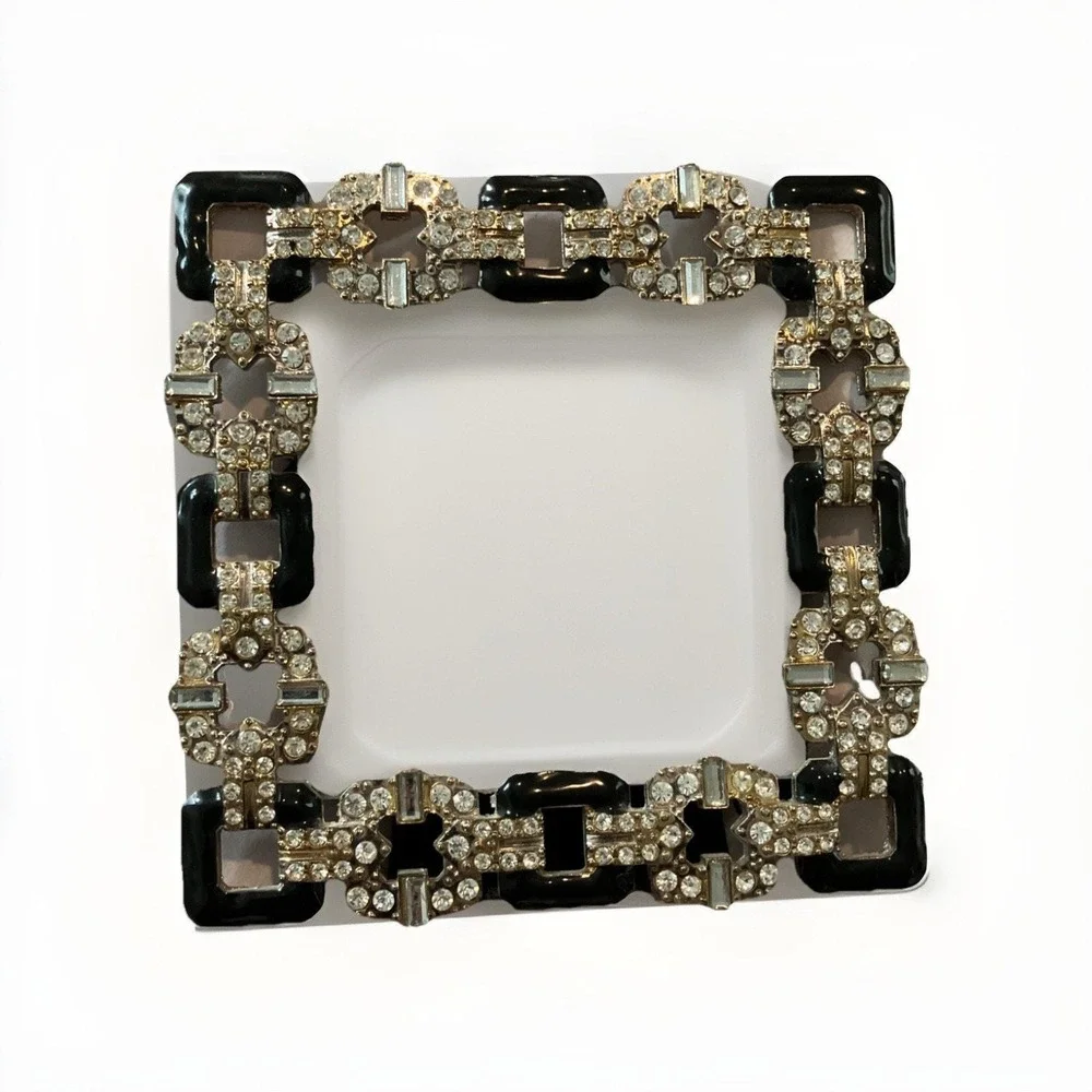Ashleigh Manor Geometric Art Deco Frame Enamel Metal Faux Jewels Photo Frame Vtg